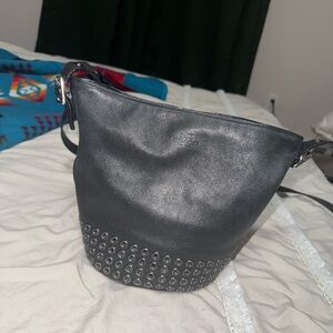 Coach Black Leather Shoulder Bag with Studs